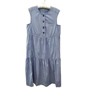 EVERLANE The Tiered Midi Dress Blue White Stripe Sleeveless Cotton | Small